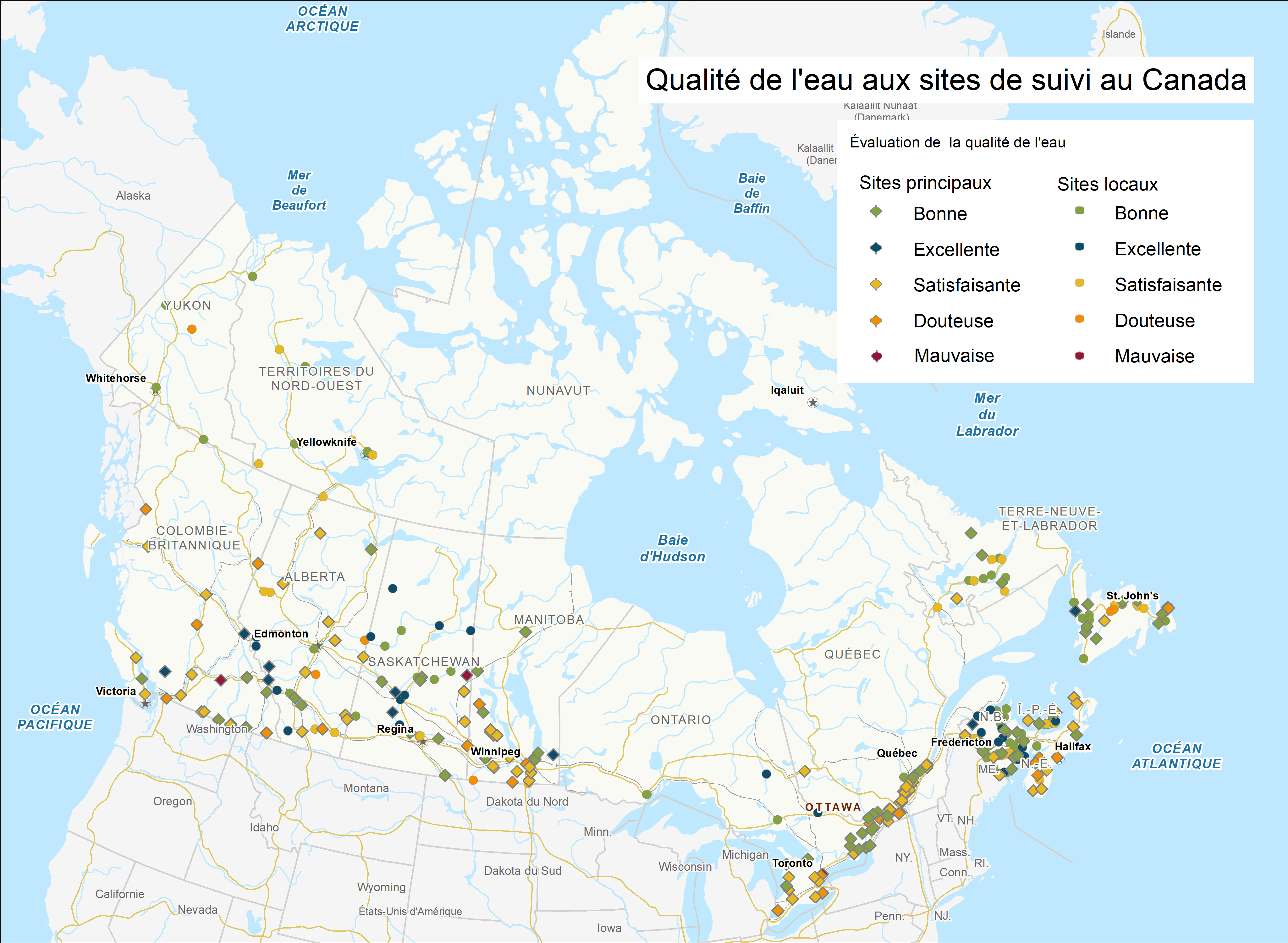 Qualité de l'eau aux sites de suivi au Canada