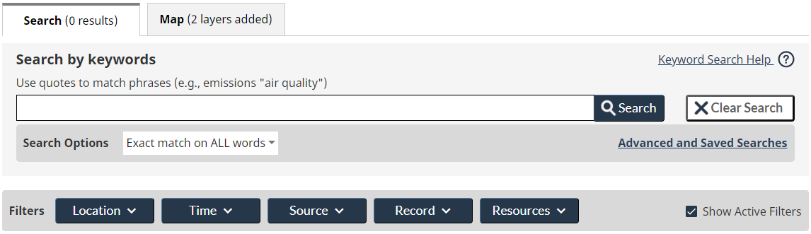 Screen capture of the Search by Keyword block