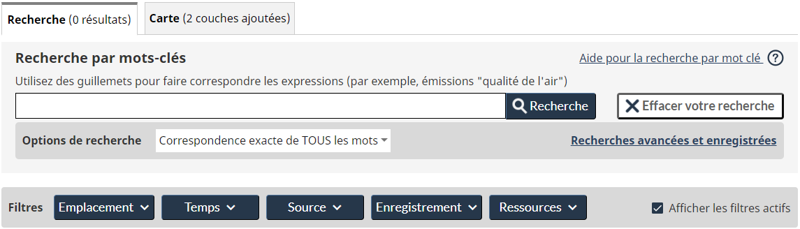Capture d'écran du bloc Recherche par mot-clés 