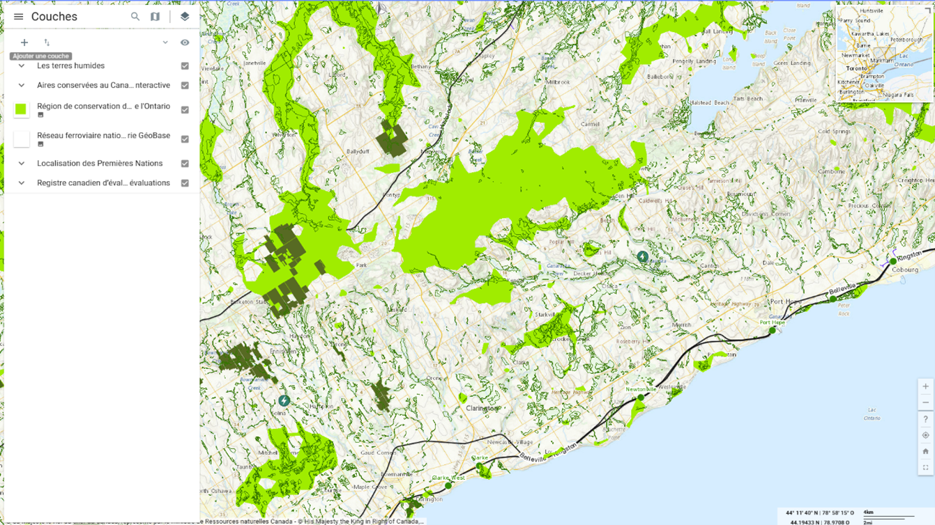 Visualiseur de cartes de la Plateforme de science et de données ouvertes avec couches de données sur des indicateurs clés superposées