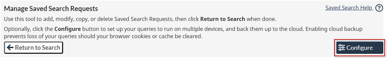 Image showing the location of the Configure button, used to manage multi-device support and cloud backup.
