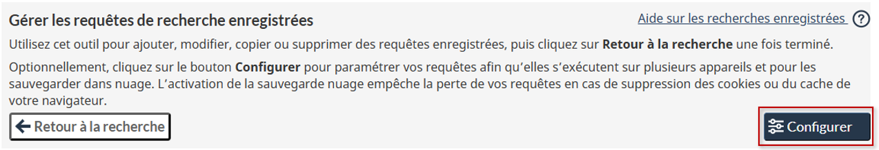 Image montrant l’emplacement du bouton Configurer, utilisé pour gérer la prise en charge de plusieurs appareils et la sauvegarde dans le nuage.