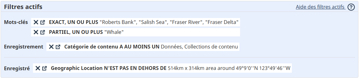 Image du bloc des filtres actifs avec un exemple.