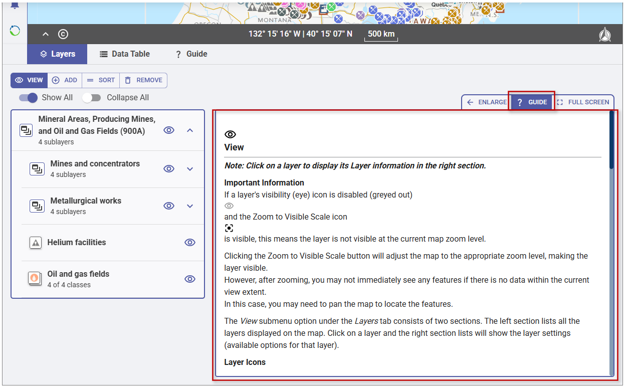 Image showing an example of the viewer’s context-sensitive help on the Layers tab.